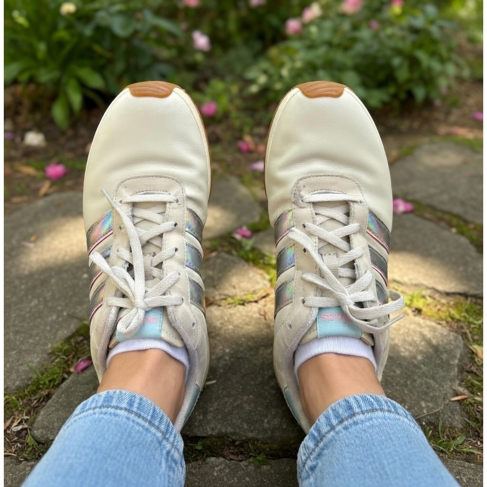 Adidas Cloudfoam White‎ Iridescent Holographic Sneakers IE6119 Womens 6.5